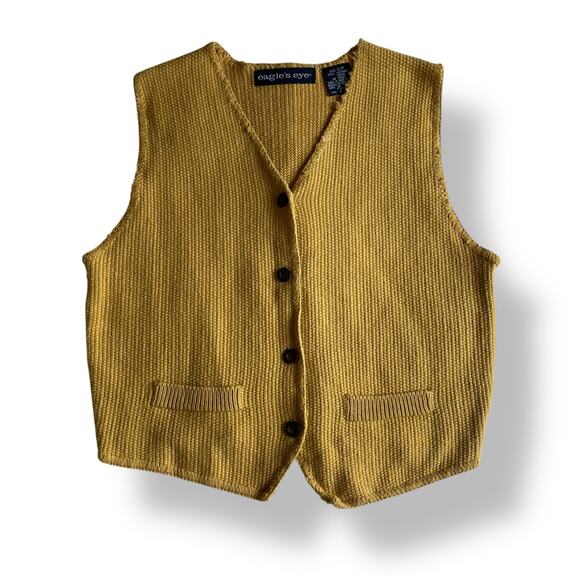 Eagle’s Eye Vintage Knit Button Up Vest‎ Womens Size S Yellow Boho Cottage - Picture 1 of 6
